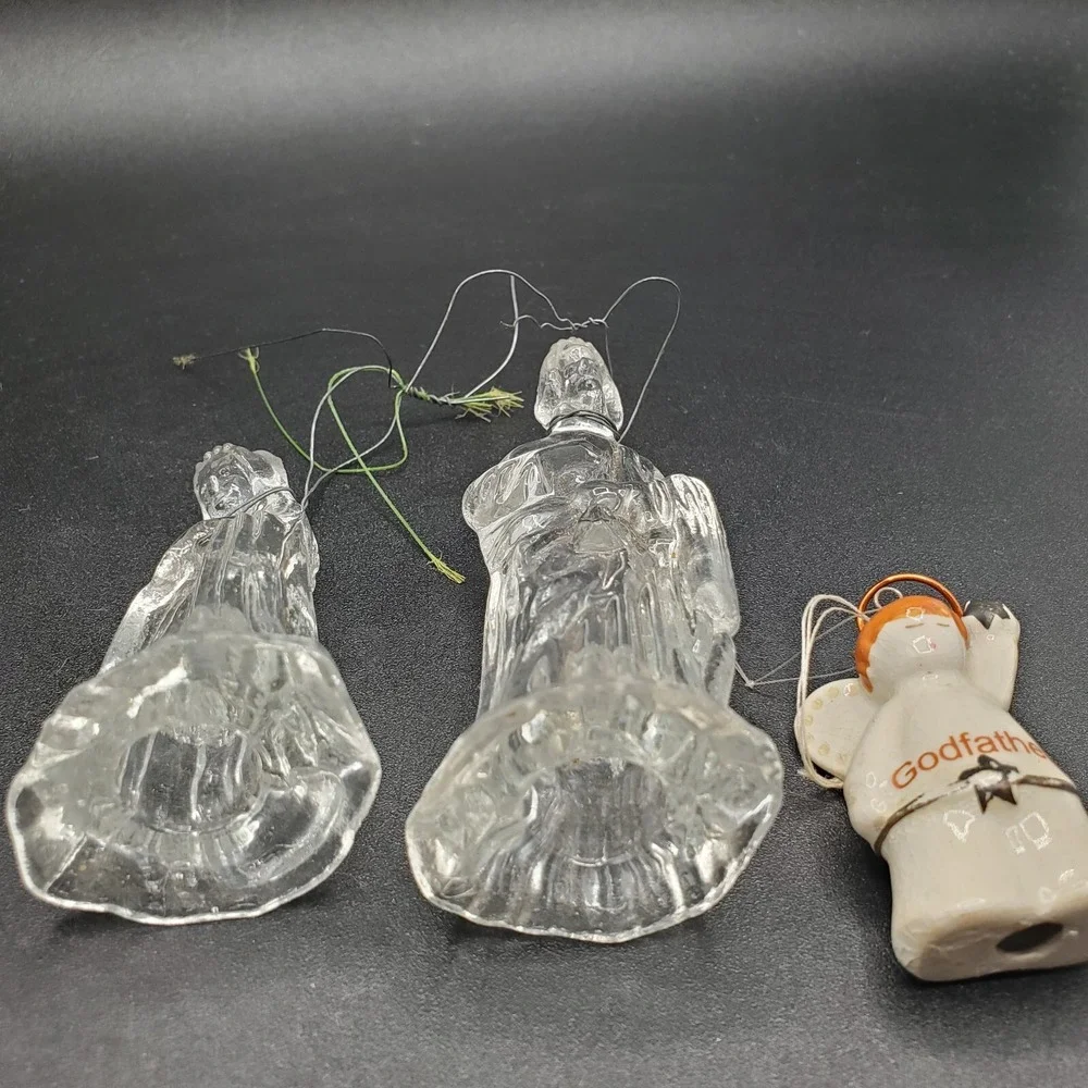 Jesus Mary and Angel Glass and ceramic Vintage Christmas Ornament from estate sa